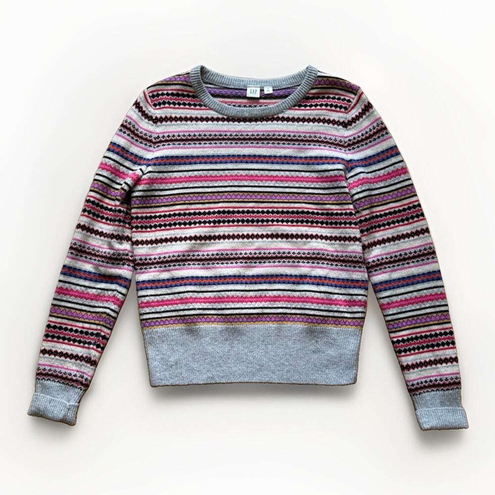Gap Women's Sweater Small Colorful Striped Fair Isle Y2K 90s Merino Wool Knit